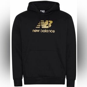 New Balance Hoodie Mens large Black Stacked Gold Logo Pullover Fleece
